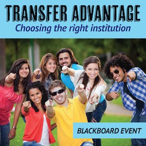 A group of young people poiting at the camera with the text "Transfer Advantage"