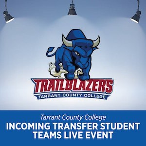 TCC mascot logo with the text: "Incoming Transfer Student Teams Live Event"