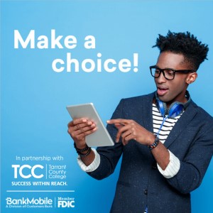 BankMobile - A student happily explores their payment options on an iPad