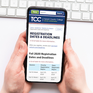 Registration Deadlines, image shows a phone screen with the registration information website pulled up on it