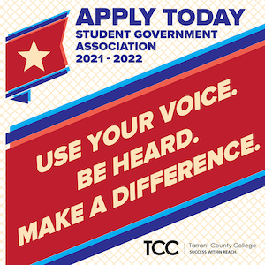 Use your voice. Be heard. Make a difference. Apply today for Student Government Association 2021–2022