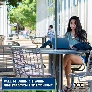 Student studying at an outdoor table