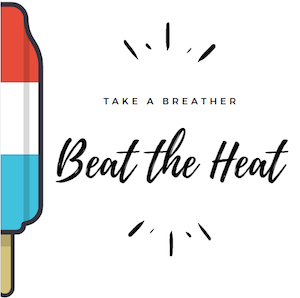 A classic red-white-and-blue rocket pop, with the text "Take a breather, beat the heat"