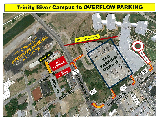 Trinity River Campus to Overflow Parking