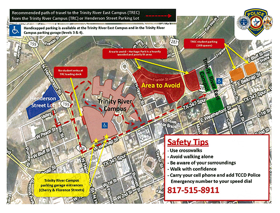 Trinity River East Campus overflow parking map